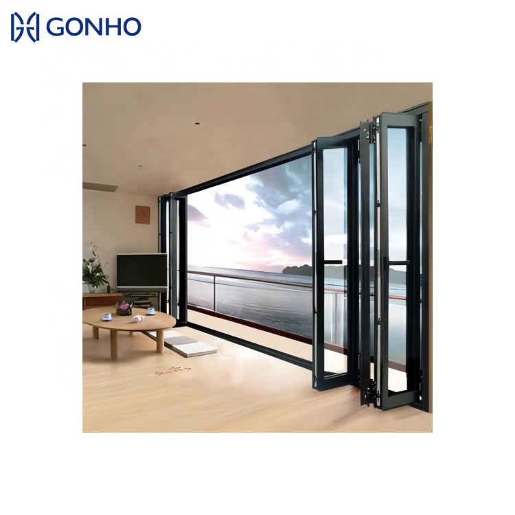 Latest USA Style Nfrc Standard Soundproof System Movable Bi Folding Glass Door Prefabricated Aluminum Windows And Doors
