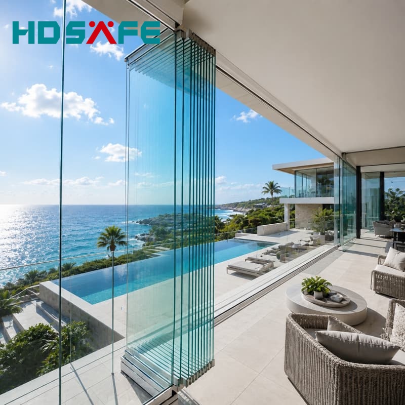Panoramic Aluminum Bifold Door Modern Folding Glass Door For Villa Patio House Exterior Design Energy Efficient OEM
