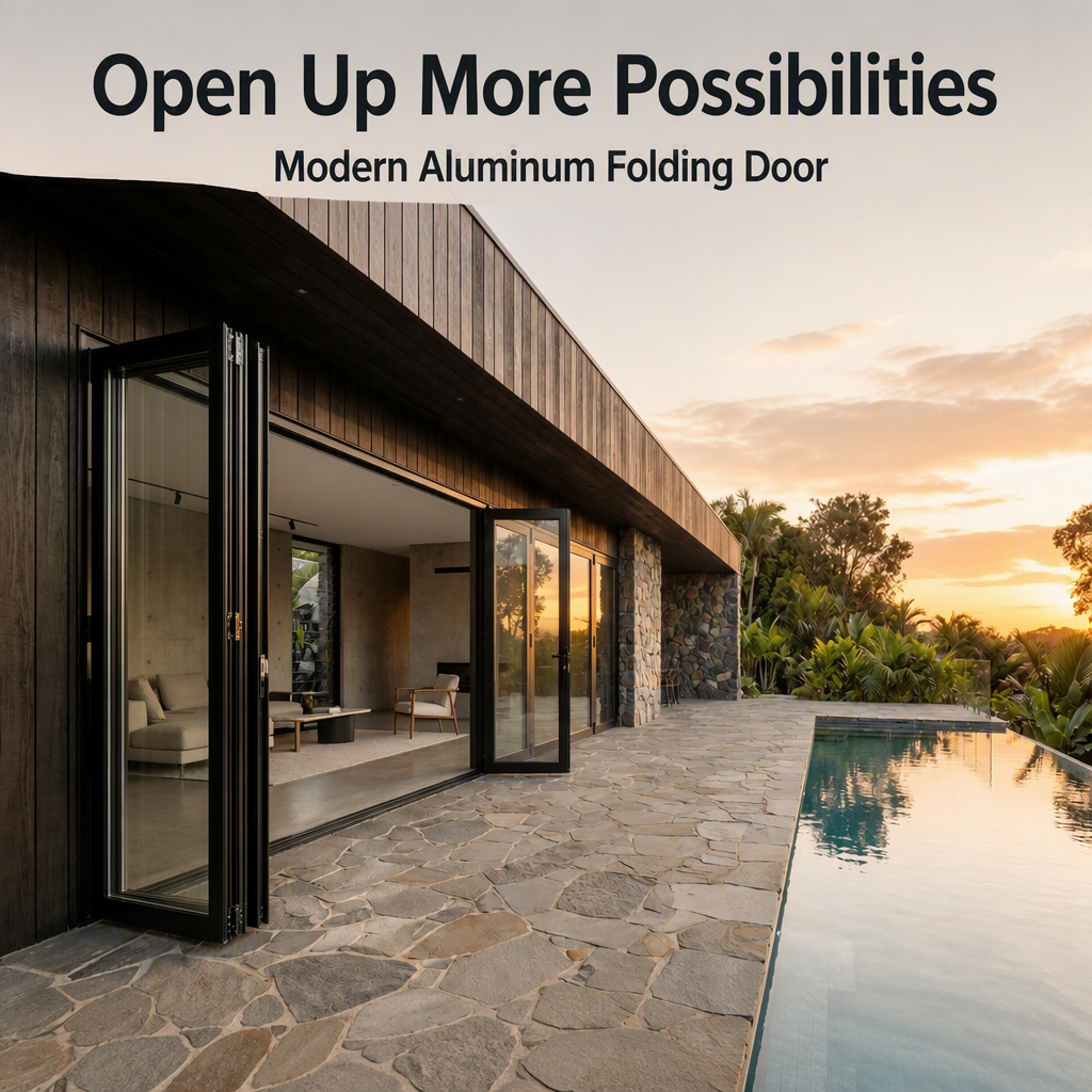 Modern Waterproof Aluminum Alloy Foldable Door with Fiberglass Screen 5 Year Warranty for Bedroom Hotel Villa & Supermarket Use