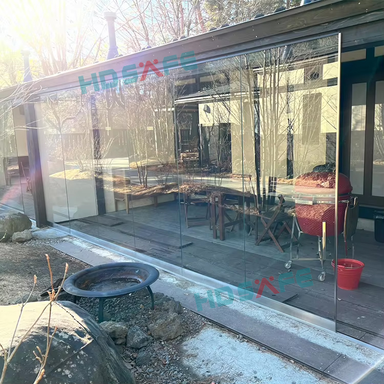 Sunroom Frameless Accordion Door Partition Wall Glass Curtain Exterior Bi Fold Door Hardware Aluminum Balcony Glass Door Patio