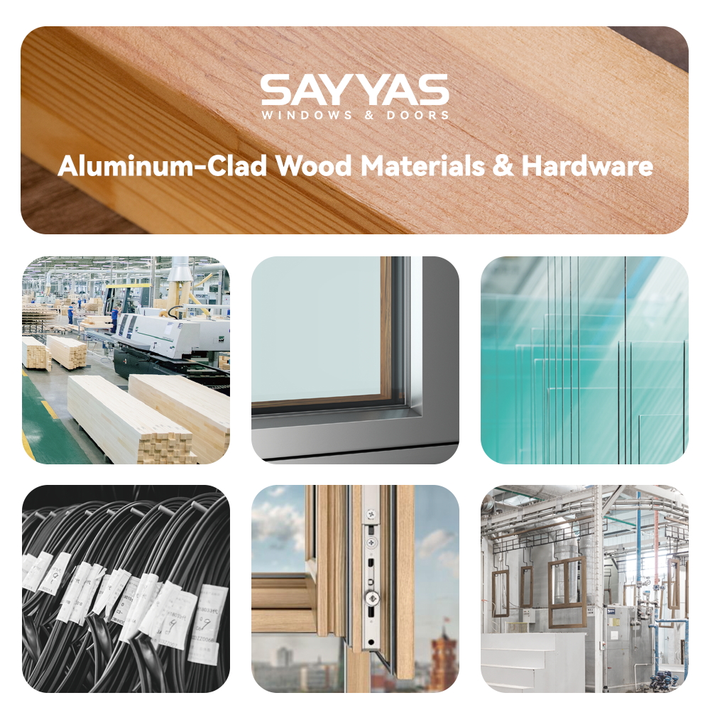 Sayyas Windows F120 Modern Flush Design Energy Efficient Double Glazed Windows Aluminum Clad Wood Window Manufacturer China