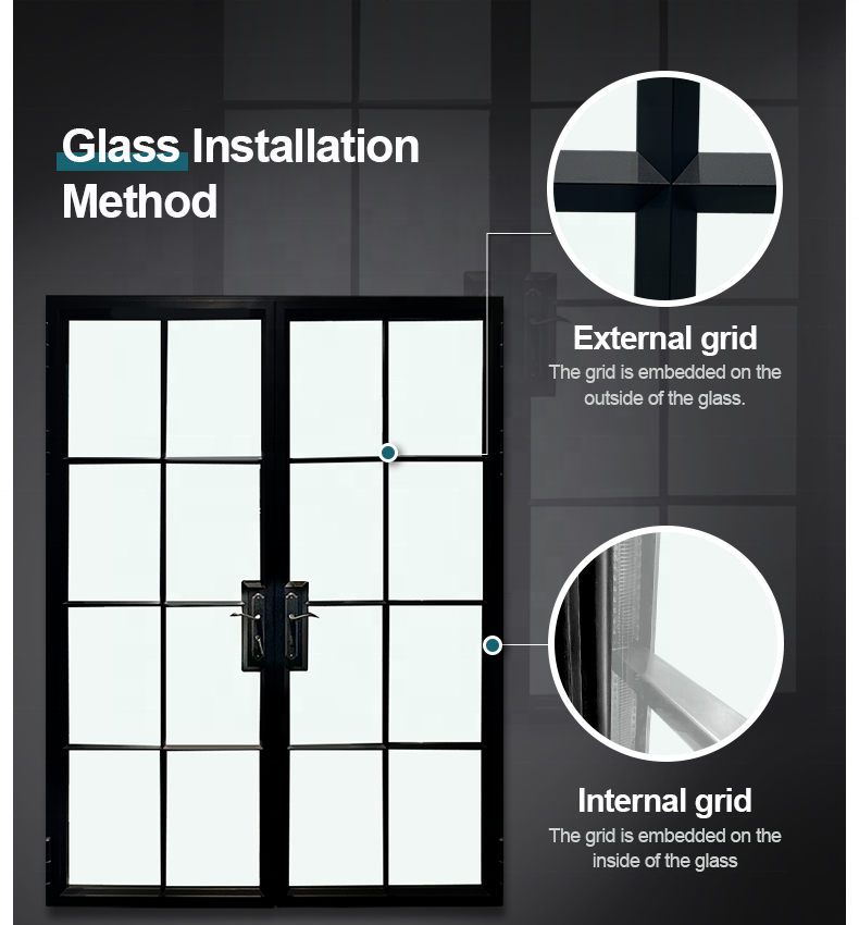 Zekin French Doors NFRC AS2047 Room Internal Partition SDL Swing Doors Tempered Glass Wall Aluminum Grille Casement Doors