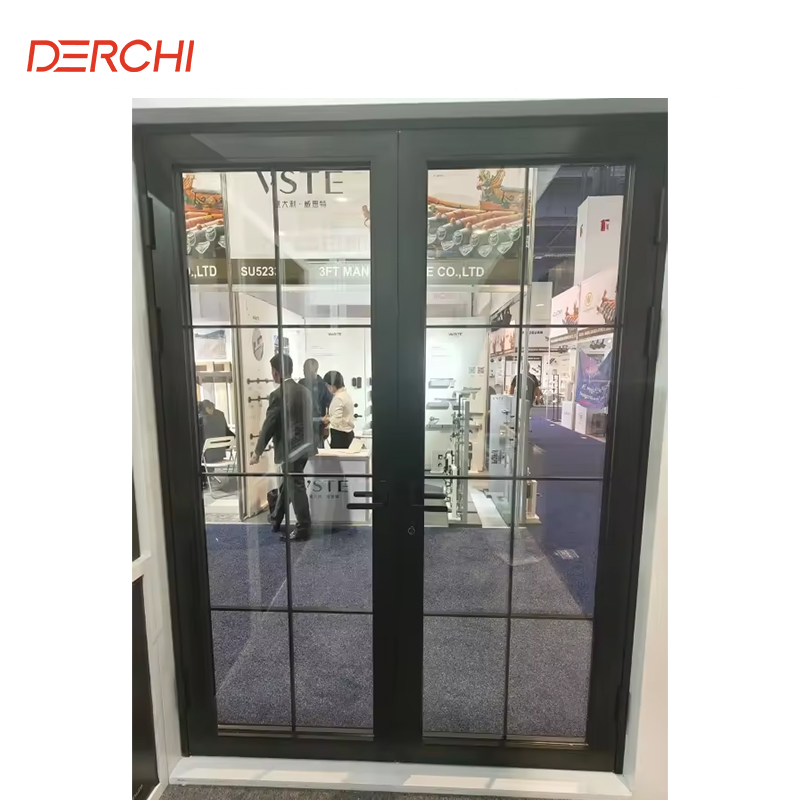 DERCHI NFRC Factory Wholesale Exterior Entry Crittal Door Design Tempered Glass Aluminum French Double Glass Swing Casement Door