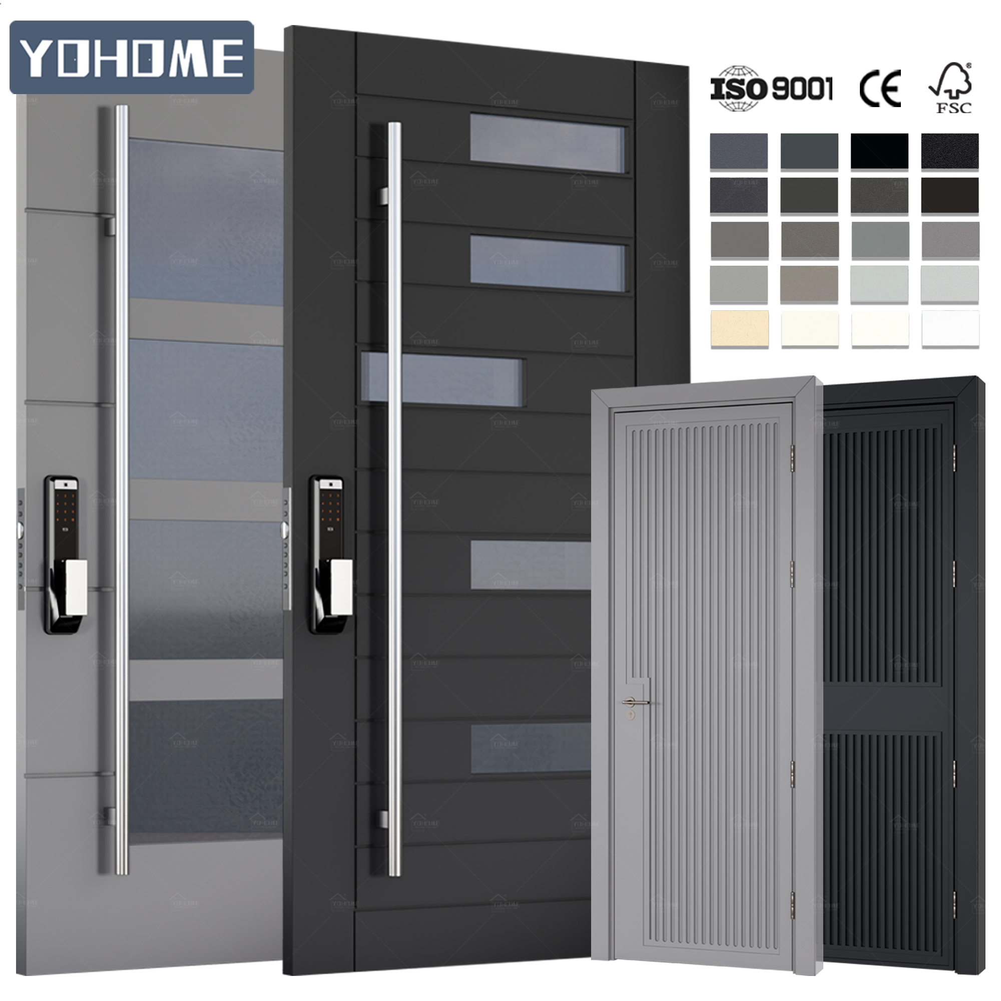 Yohome Unique Gone Groove Design Stable Thermal Insulation Aluminium Entrance Doors Oversized Front Door Pivot Doors Exterior