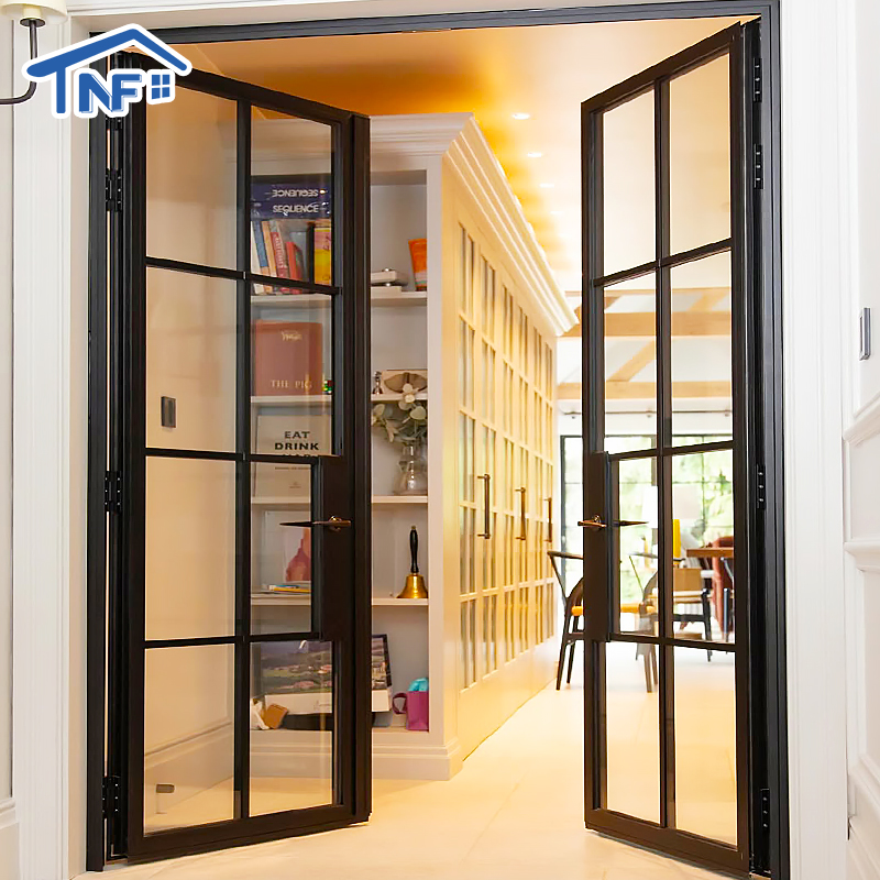 Modern Design Aluminum French Door Entrance Door for Workshop Apartment Tempered Glass Casement Doors