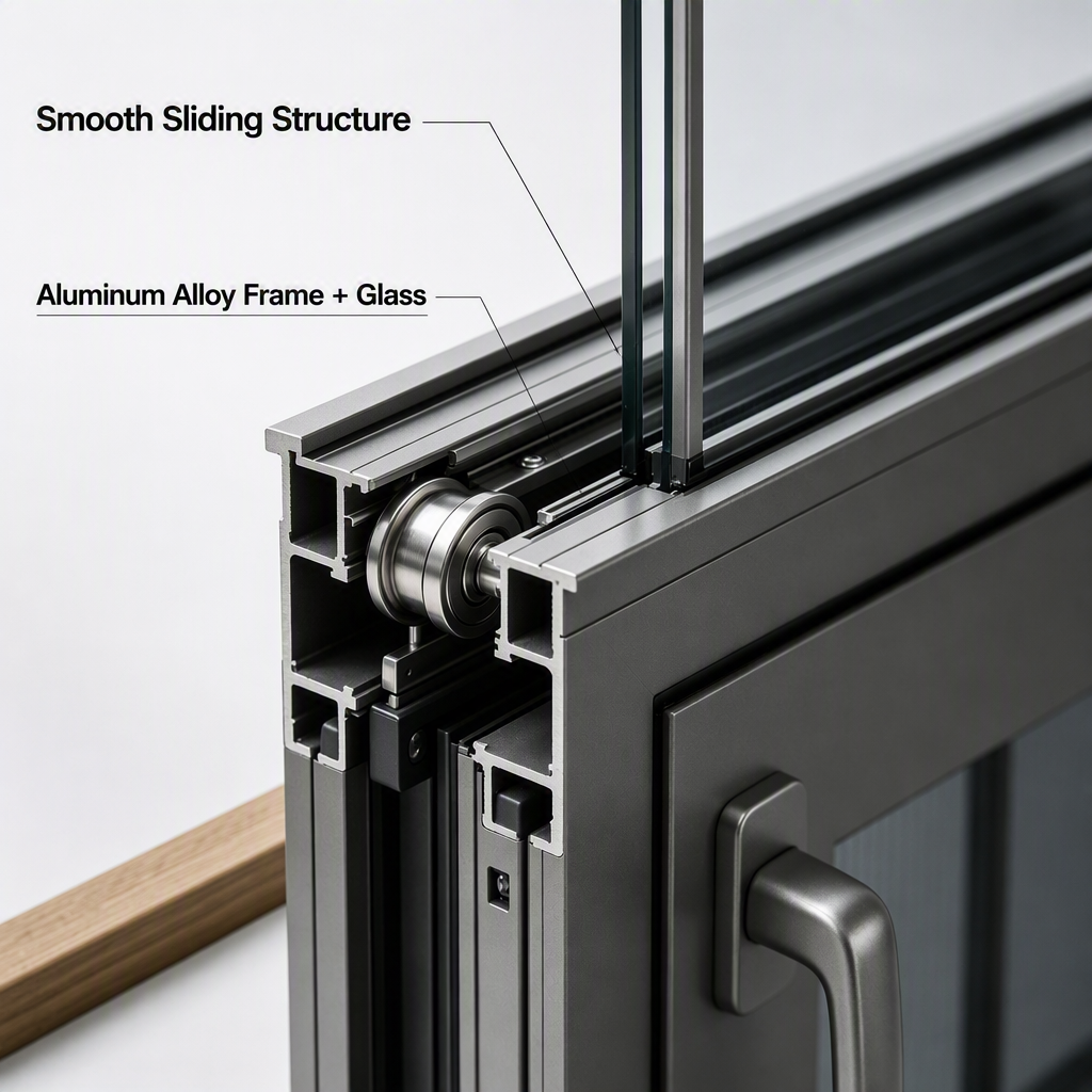 Gray Aluminum Sliding Window with Built-In Integral Blinds & Waterproof Modern House Balcony Living Room Design