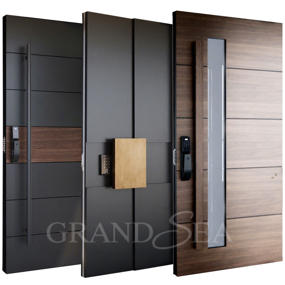 Classic American Style Design Home Entrance Steel Door With Anti-theft Security Stripes Aluminum Wood Pivot Door For House
