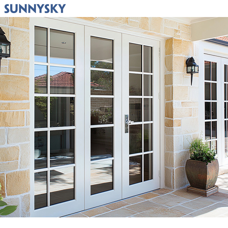Sunnysky NFRC Customizable Etched Glass Windows Aluminum Clad Wood Bevelled Glass Window And Door