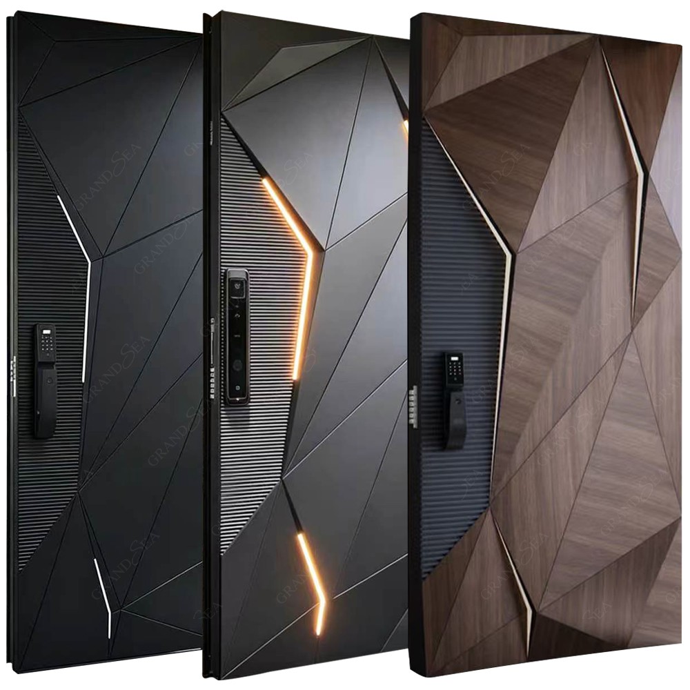 Luxury American Design 3D Entrance Door Exterior Security Front Pivot Door Modern Entry Wooden Aluminum Security Door For Villa