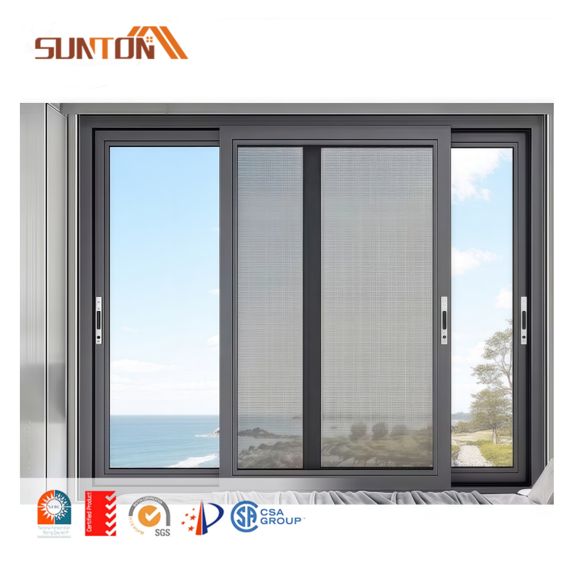 Cheap Price Metal Aluminium windows Modern French Style Black Aluminum Sliding Glass Window With Inside Decorative Grill Design