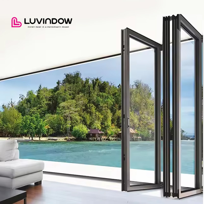 Luvindow Patio Double Glass Exterior Accordion Folding Door Residential Aluminium Bifold Doors