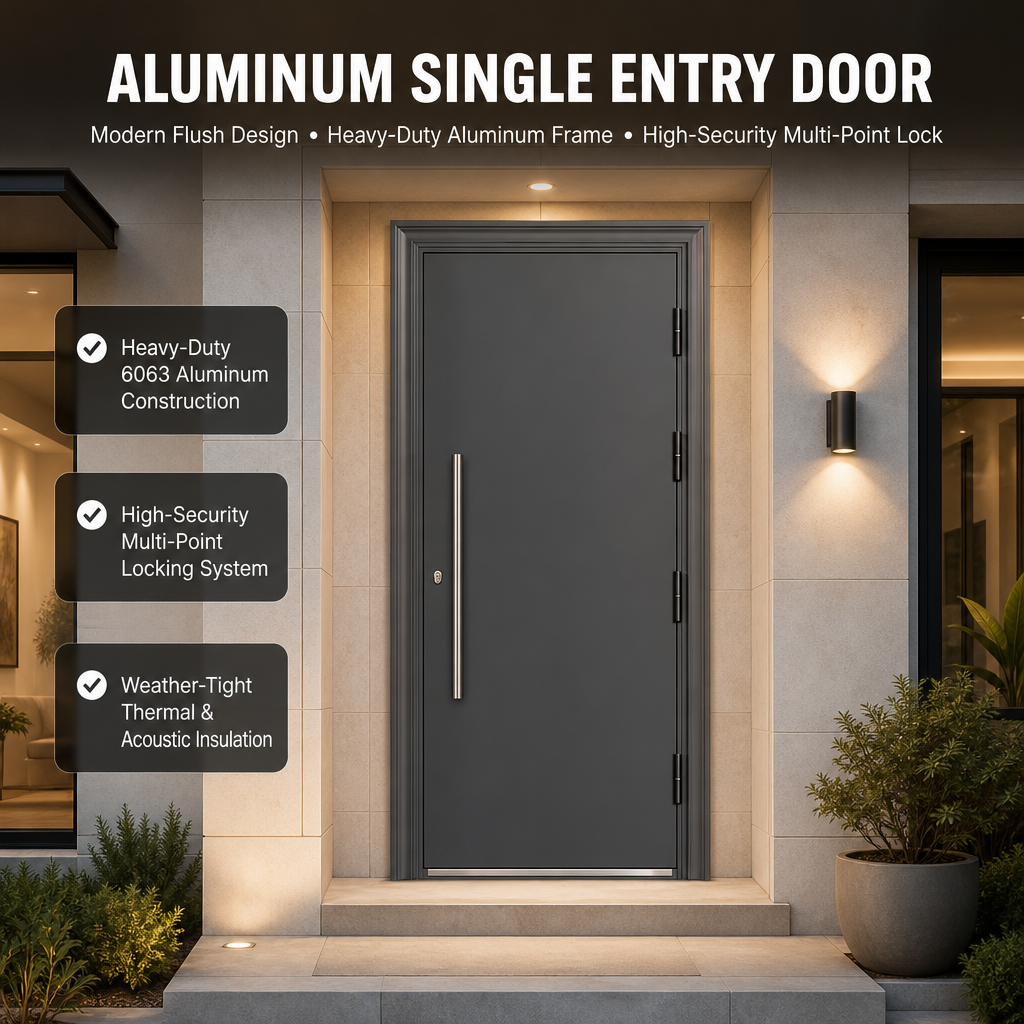 Luxurious Aluminum Single Entrance Door - Home Door with External Sound Insulation at the Front Entrance