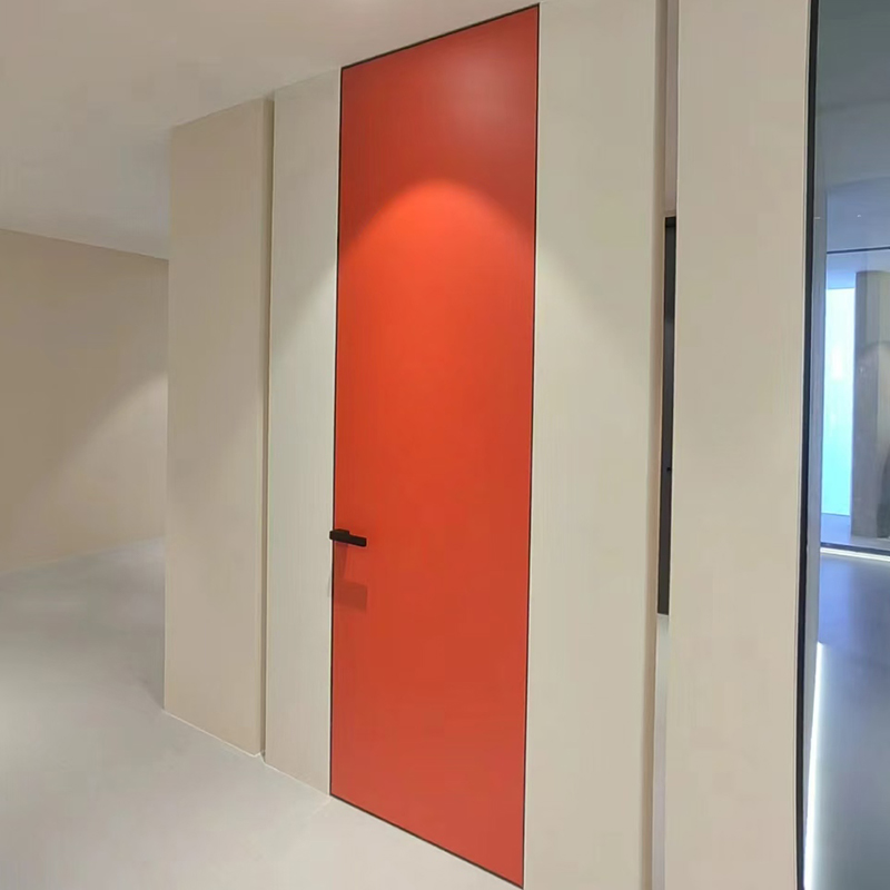 Contemporary Apartment Use Hidden Frame Laminate Melamine Board Aluminium Alloy Door Impact Resistant Flush Wall Interior Door