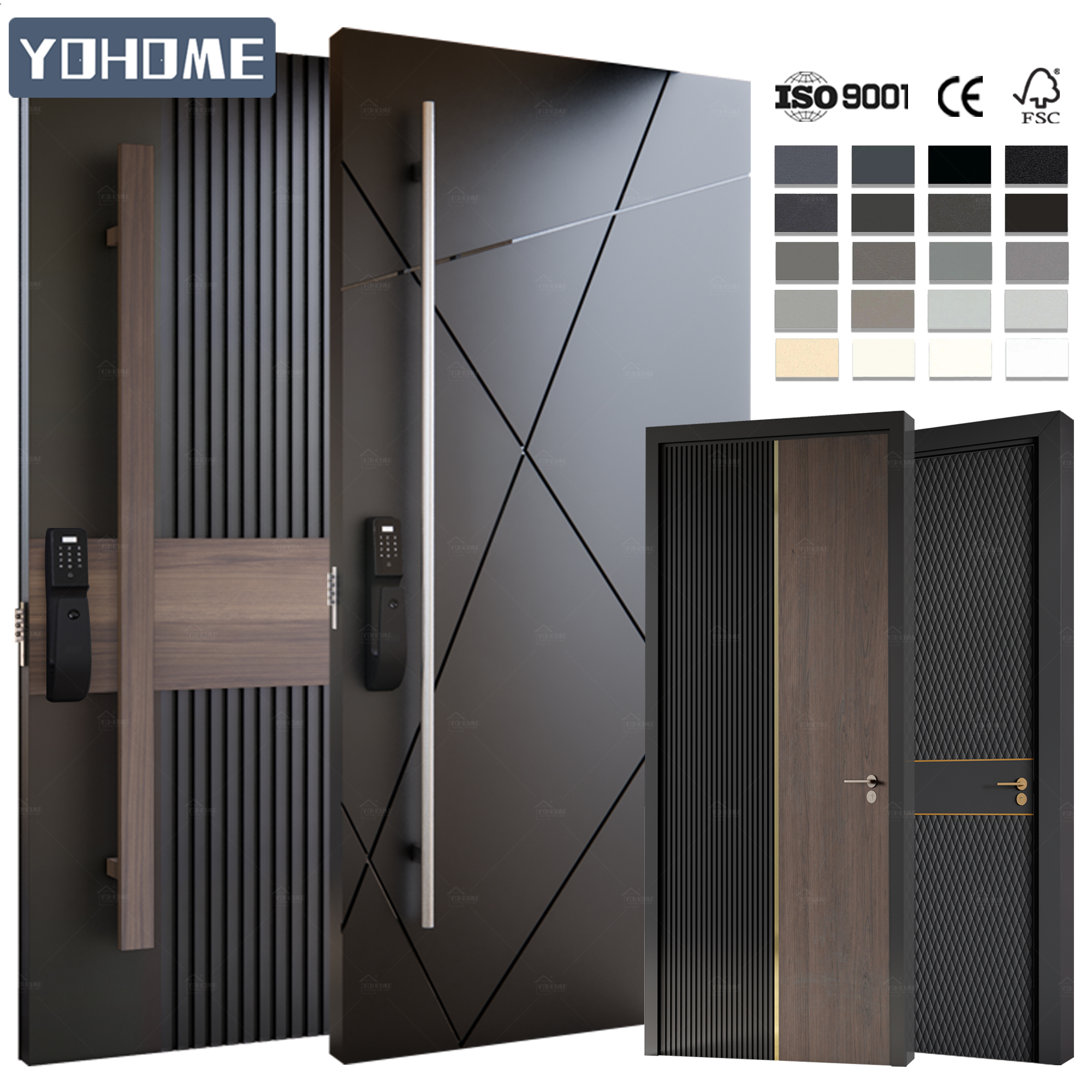 Yohome Unique Gone Groove Design Stable Thermal Insulation Aluminium Entrance Doors Oversized Front Door Pivot Doors Exterior