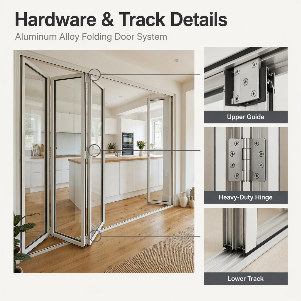 Modern Waterproof Aluminum Alloy Foldable Door with Fiberglass Screen 5 Year Warranty for Bedroom Hotel Villa & Supermarket Use