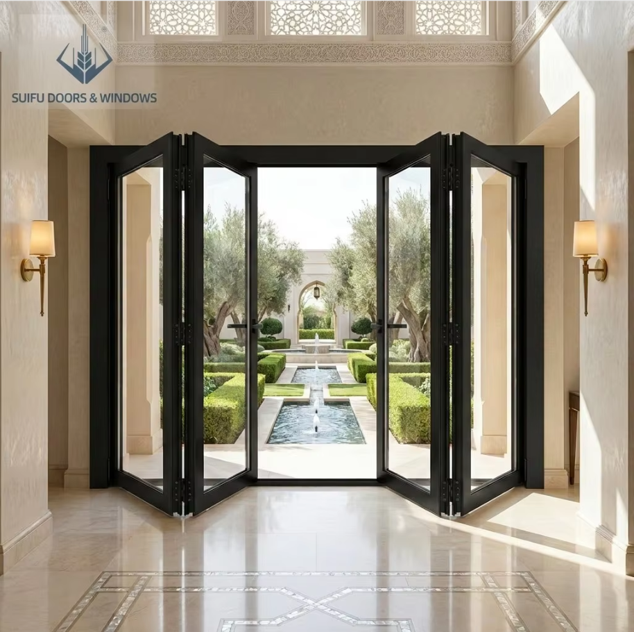 Standard 2047 Certified European Sliding Bi-Folding Accordion Doors Foldable Opening Double Glazing Glass Finished Modern Design
