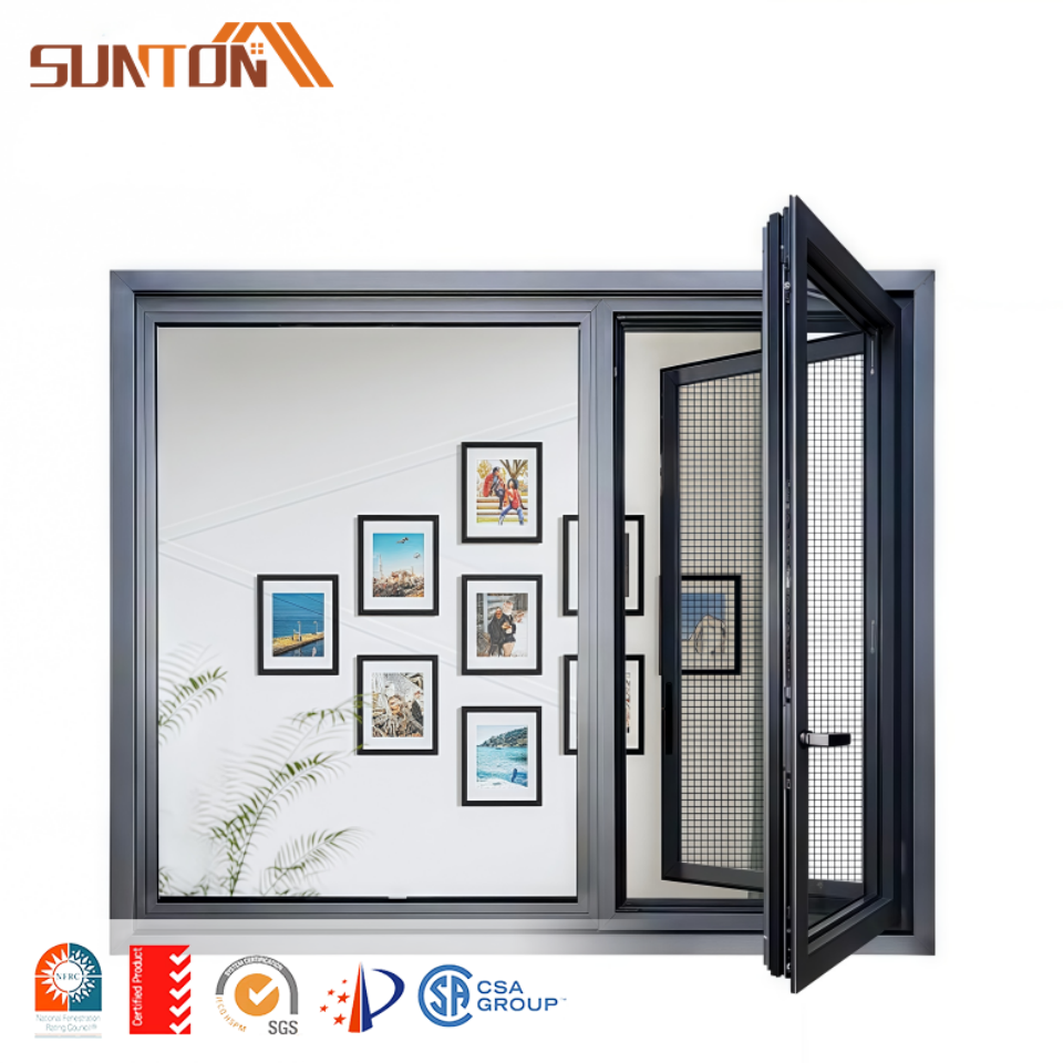 Exterior Sound Proof Aluminium Profiles Window Design French Style Black Aluminum Frame Double Glass Casement windows