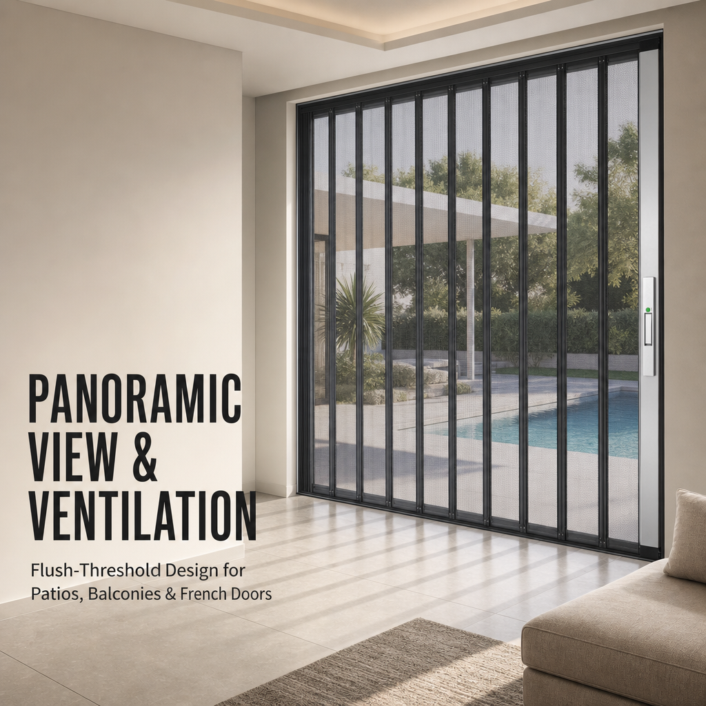 ZS180 Modern Aluminum Folding Security Screen Door with Lock Retractable Fly Mesh Screen for Hotel Patio French Balcony