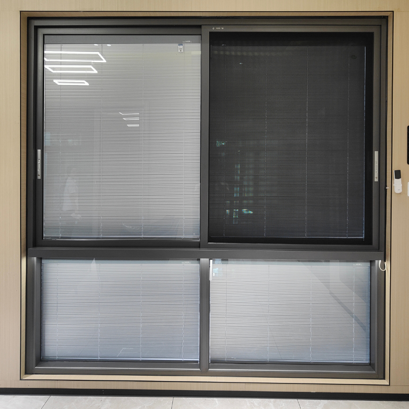 Hihaus Aluminum Sliding Windows for Houses Modern Bedroom Black Sliding Glass Windows with Shutters