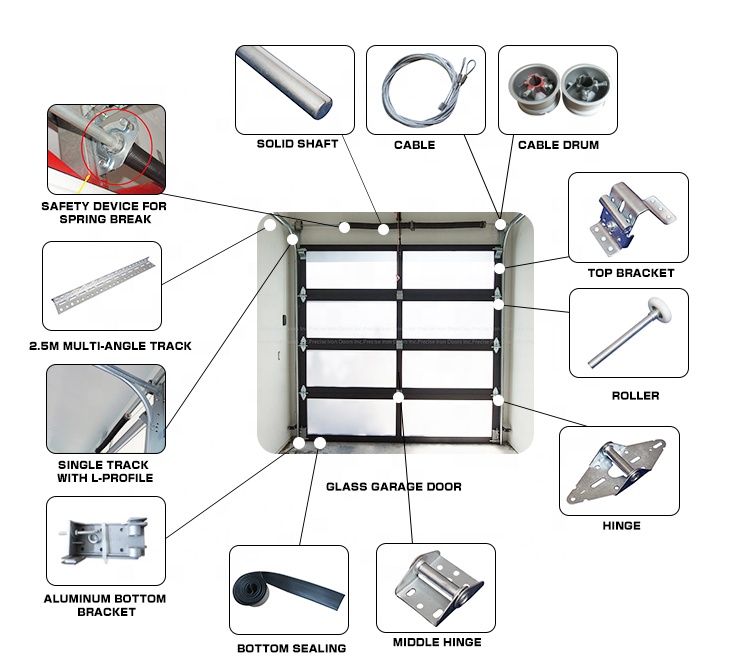 8x7 Frosted Tempered Glass Pocket Doors with Thermal Insulation Modern Garage Overhead Door Accessories