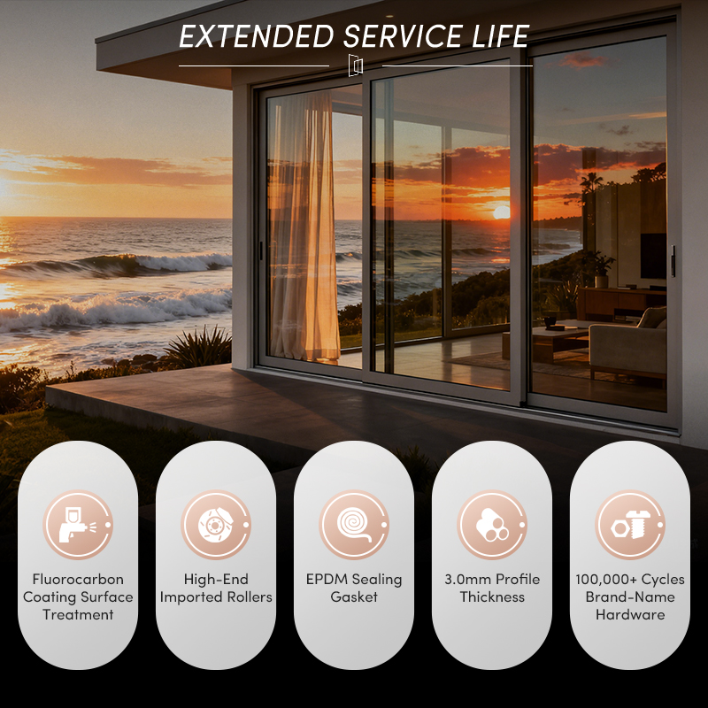 OUNA AS2047 Modern Outdoor Aluminum Full View Tempered Glass Slide Door Villa Patio Soundproof Sliding Doors