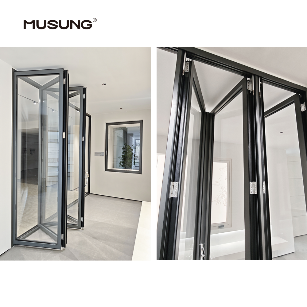 Outdoor Exterior Bifold Doors Modern Thermal Break Aluminum Double Tempered Glass Patio Folding Doors