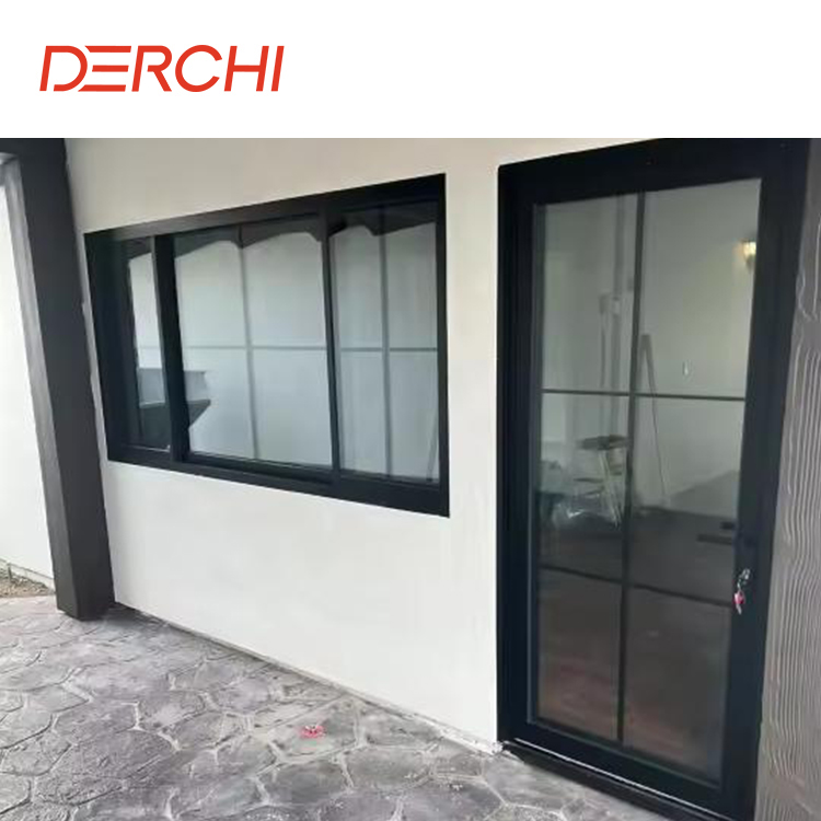 DERCHI NFRC Factory Wholesale Exterior Entry Crittal Door Design Tempered Glass Aluminum French Double Glass Swing Casement Door