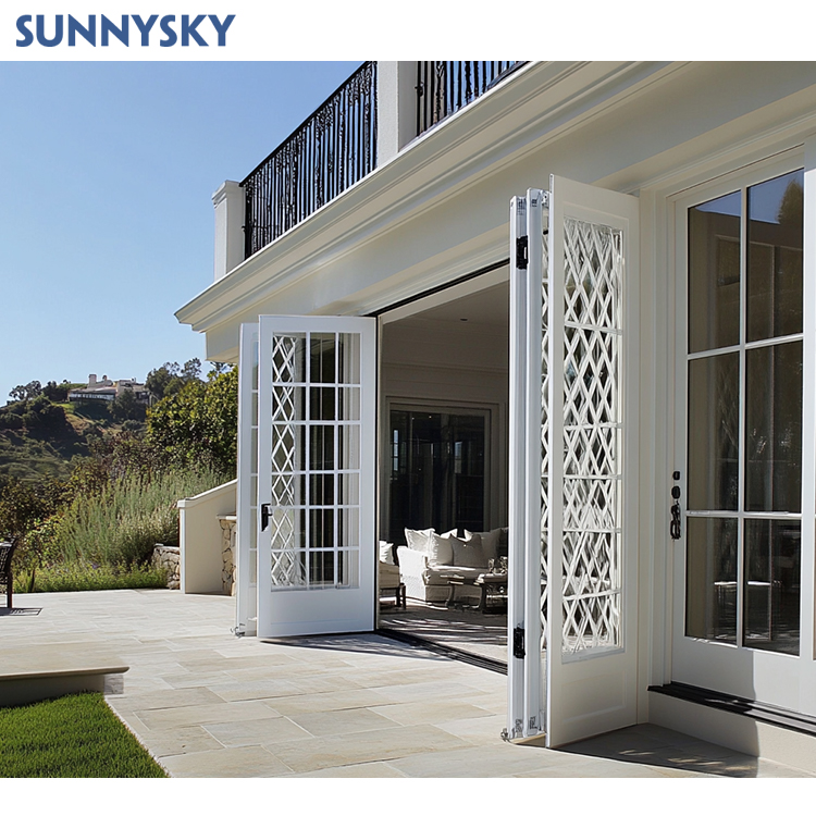 Sunnysky NFRC Customizable Etched Glass Windows Aluminum Clad Wood Bevelled Glass Window And Door