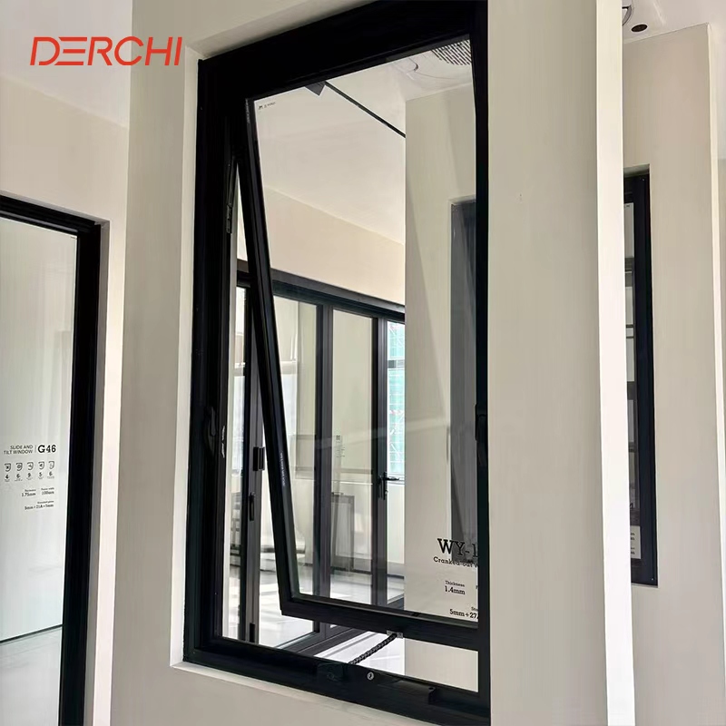 DERCHI AS2047 Australian Style Soundproof Double Safety Glass Window Aluminum Clad Wood Crank Open Double Glazed Windows